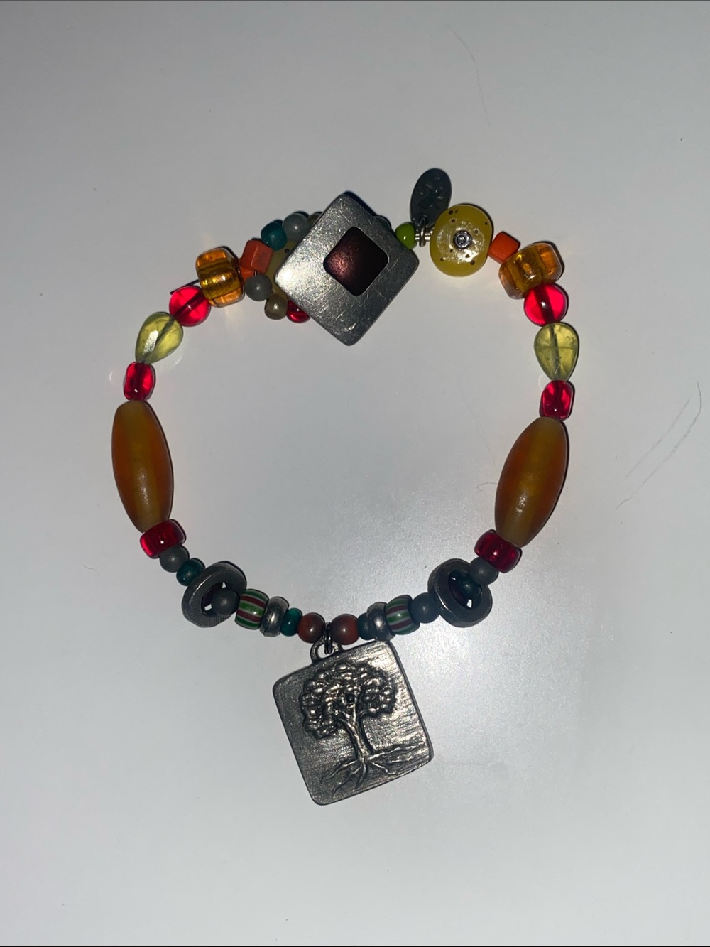 Multicolor Tree Charm Beaded Bracelet - Dansworth Pewter